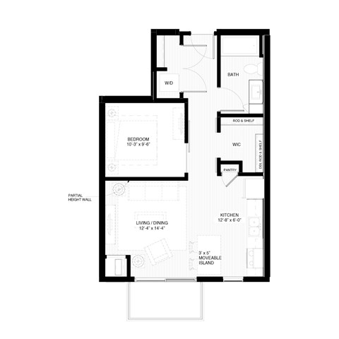 Floor plan for studio, 1 bath, 618 sqft